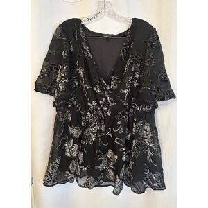 torrid Black Floral Burnout Surplice Tunic Top